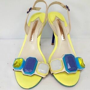 Sophia Webster Summer Jeweled Buttercream Yellow Colorblock Slingback Sandals 7